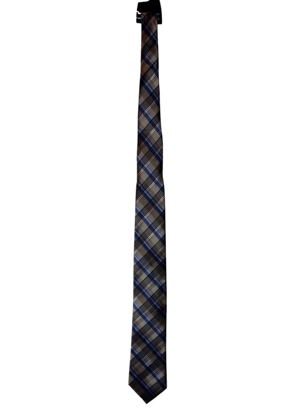 Pronto Uomo Plaid Silk Tie In Blue & Tan Tones - Mens Wearhouse